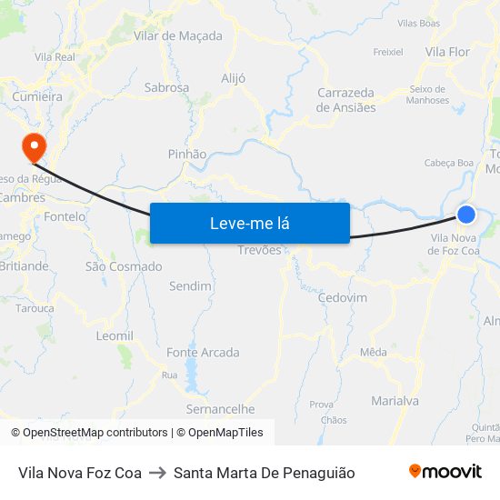 Vila Nova Foz Coa to Santa Marta De Penaguião map