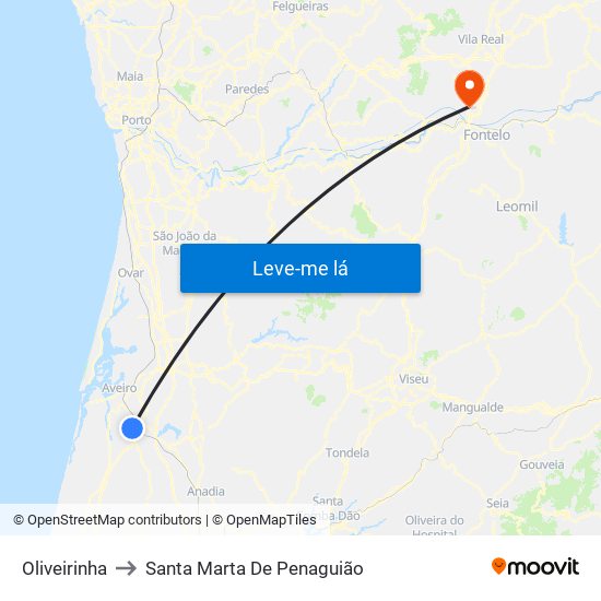 Oliveirinha to Santa Marta De Penaguião map