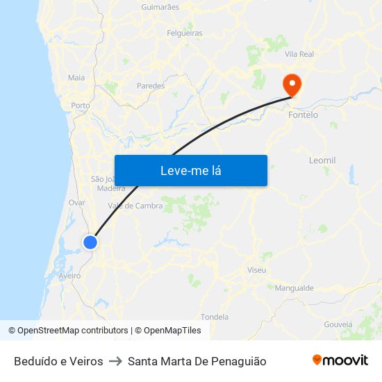 Beduído e Veiros to Santa Marta De Penaguião map