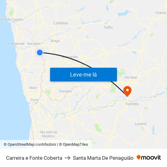 Carreira e Fonte Coberta to Santa Marta De Penaguião map