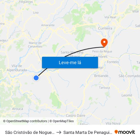 São Cristóvão de Nogueira to Santa Marta De Penaguião map