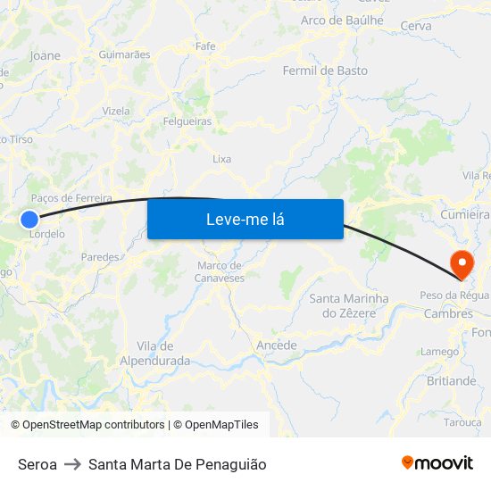 Seroa to Santa Marta De Penaguião map