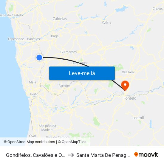 Gondifelos, Cavalões e Outiz to Santa Marta De Penaguião map