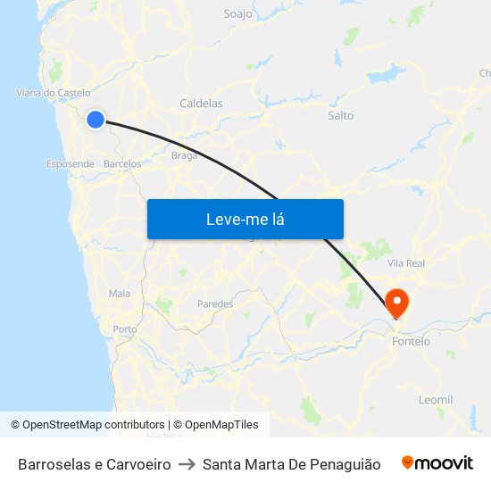 Barroselas e Carvoeiro to Santa Marta De Penaguião map