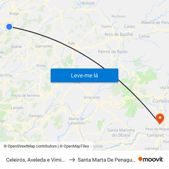 Celeirós, Aveleda e Vimieiro to Santa Marta De Penaguião map