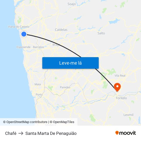 Chafé to Santa Marta De Penaguião map