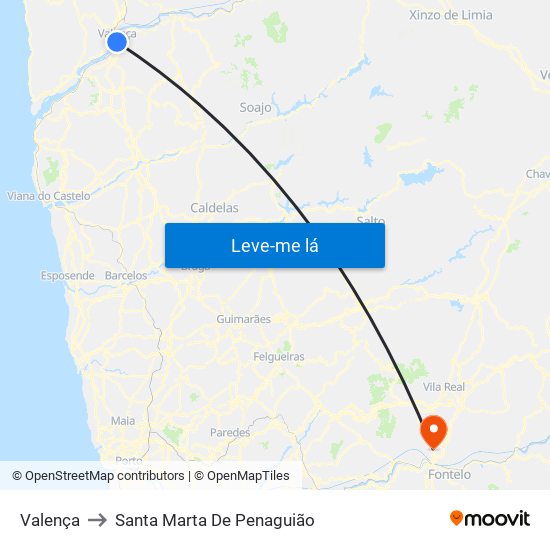 Valença to Santa Marta De Penaguião map
