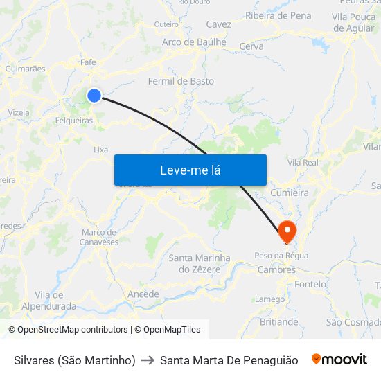 Silvares (São Martinho) to Santa Marta De Penaguião map