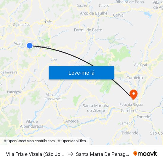 Vila Fria e Vizela (São Jorge) to Santa Marta De Penaguião map