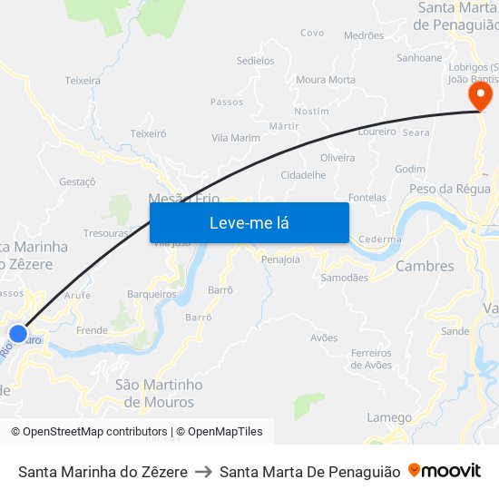 Santa Marinha do Zêzere to Santa Marta De Penaguião map
