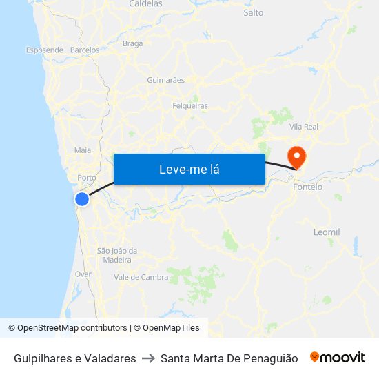 Gulpilhares e Valadares to Santa Marta De Penaguião map