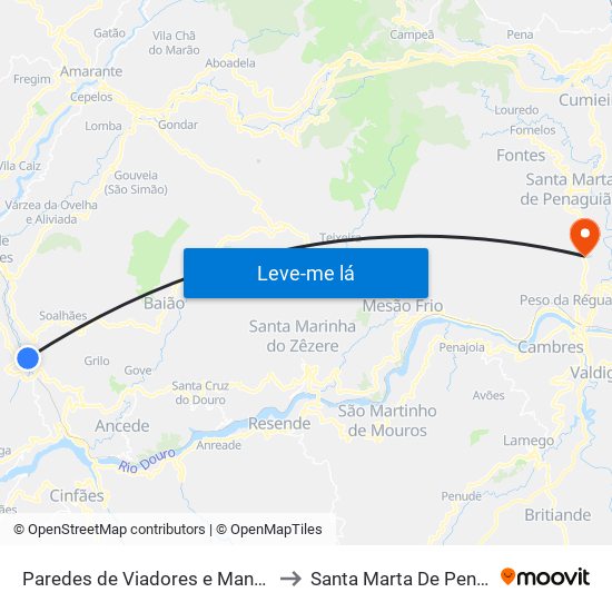 Paredes de Viadores e Manhuncelos to Santa Marta De Penaguião map