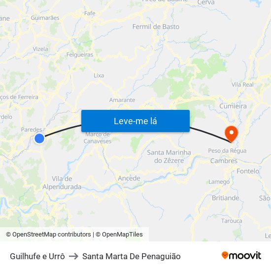 Guilhufe e Urrô to Santa Marta De Penaguião map