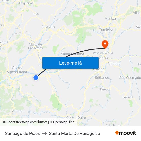 Santiago de Piães to Santa Marta De Penaguião map
