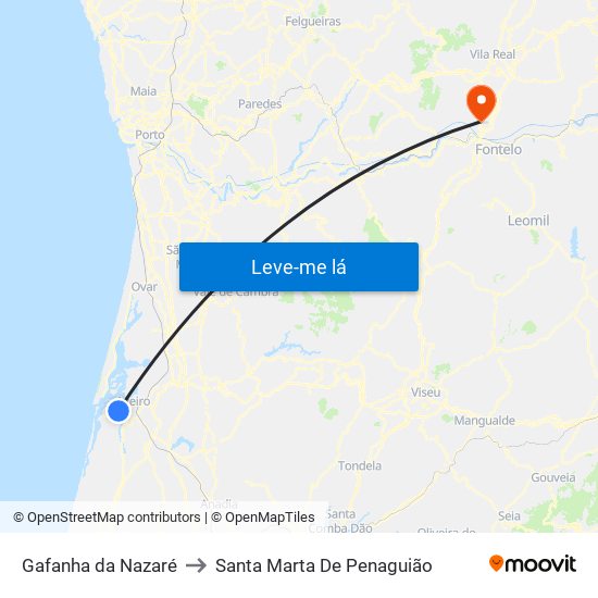 Gafanha da Nazaré to Santa Marta De Penaguião map