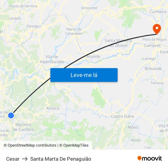 Cesar to Santa Marta De Penaguião map