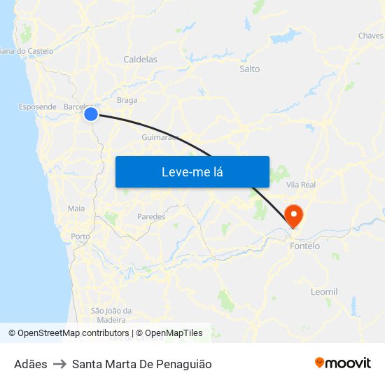 Adães to Santa Marta De Penaguião map