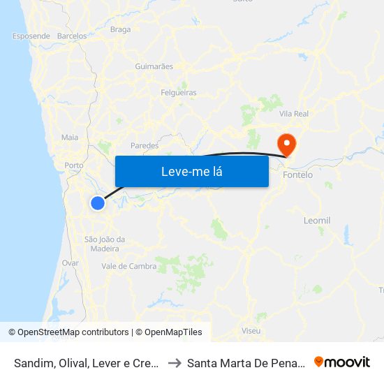 Sandim, Olival, Lever e Crestuma to Santa Marta De Penaguião map