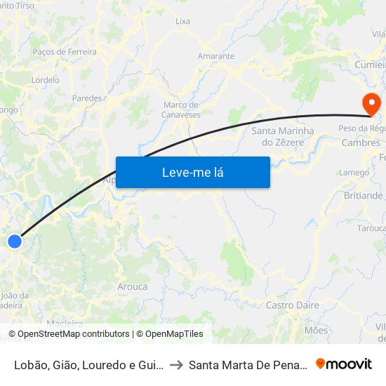 Lobão, Gião, Louredo e Guisande to Santa Marta De Penaguião map
