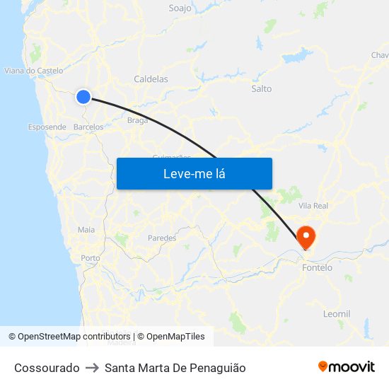 Cossourado to Santa Marta De Penaguião map