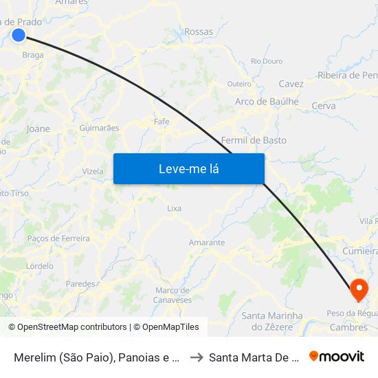 Merelim (São Paio), Panoias e Parada de Tibães to Santa Marta De Penaguião map