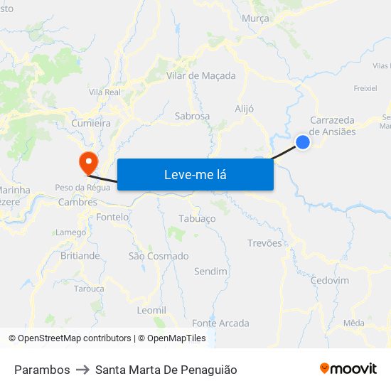 Parambos to Santa Marta De Penaguião map