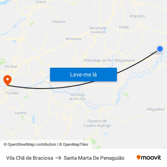 Vila Chã de Braciosa to Santa Marta De Penaguião map