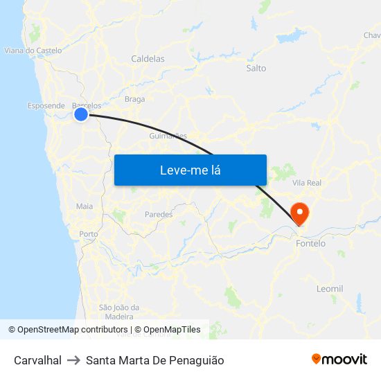 Carvalhal to Santa Marta De Penaguião map