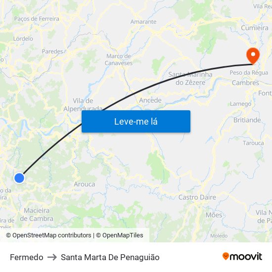 Fermedo to Santa Marta De Penaguião map