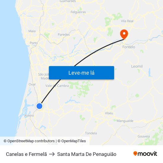 Canelas e Fermelã to Santa Marta De Penaguião map