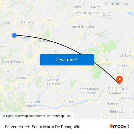 Serzedelo to Santa Marta De Penaguião map