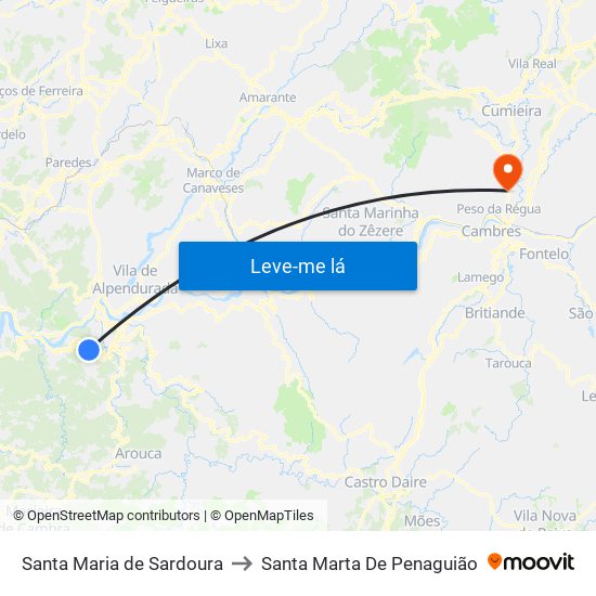 Santa Maria de Sardoura to Santa Marta De Penaguião map