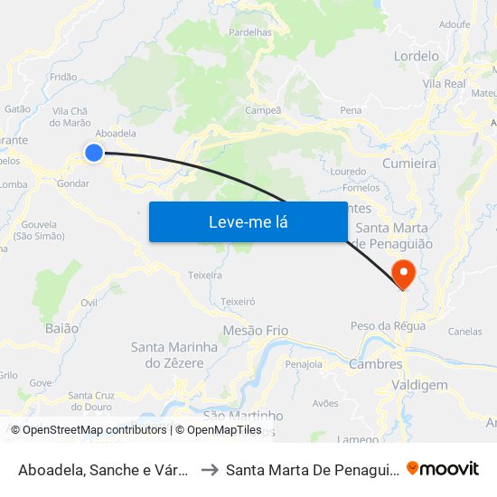 Aboadela, Sanche e Várzea to Santa Marta De Penaguião map