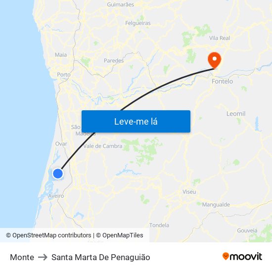 Monte to Santa Marta De Penaguião map