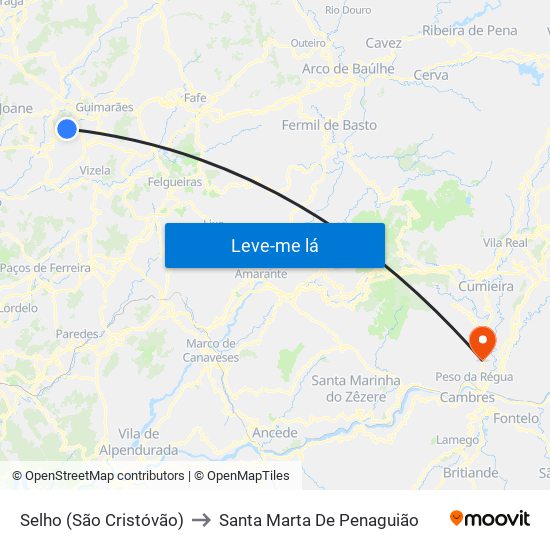 Selho (São Cristóvão) to Santa Marta De Penaguião map