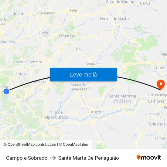 Campo e Sobrado to Santa Marta De Penaguião map