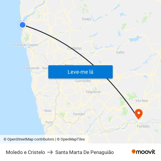 Moledo e Cristelo to Santa Marta De Penaguião map