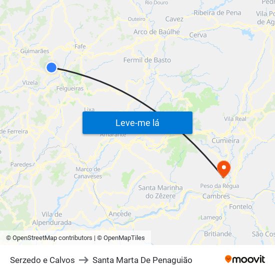 Serzedo e Calvos to Santa Marta De Penaguião map