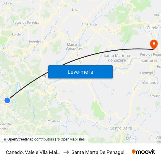 Canedo, Vale e Vila Maior to Santa Marta De Penaguião map