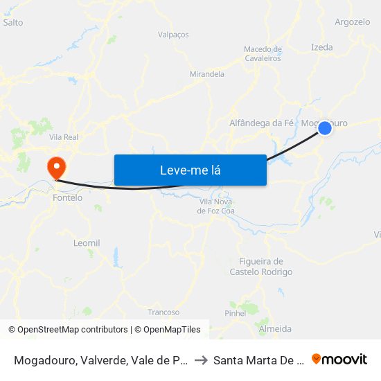 Mogadouro, Valverde, Vale de Porco e Vilar de Rei to Santa Marta De Penaguião map