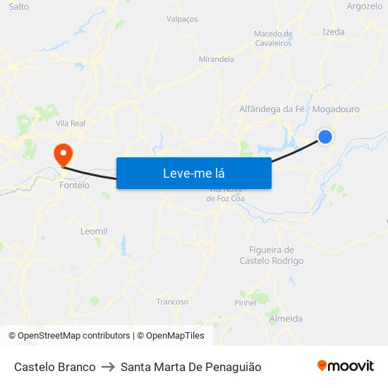 Castelo Branco to Santa Marta De Penaguião map