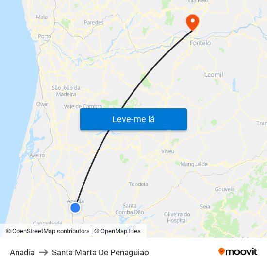 Anadia to Santa Marta De Penaguião map