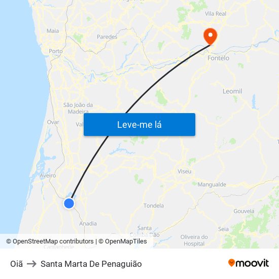 Oiã to Santa Marta De Penaguião map