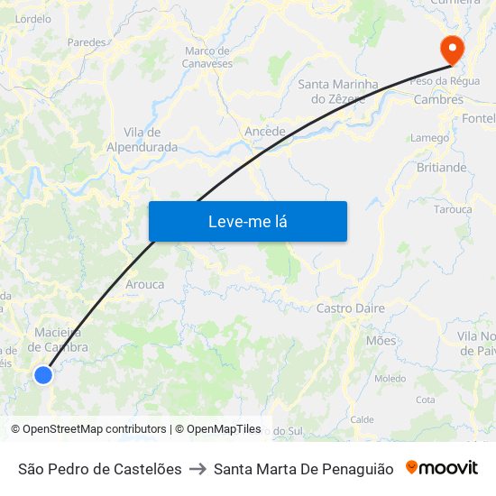 São Pedro de Castelões to Santa Marta De Penaguião map