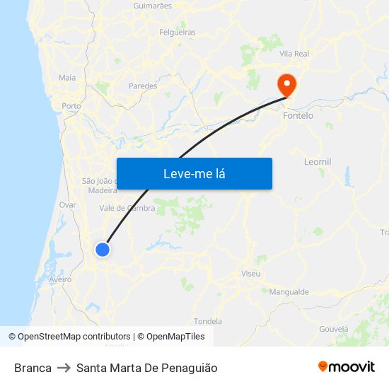 Branca to Santa Marta De Penaguião map