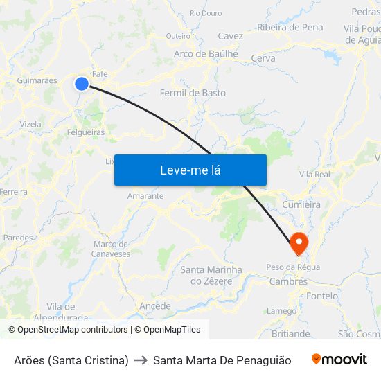 Arões (Santa Cristina) to Santa Marta De Penaguião map