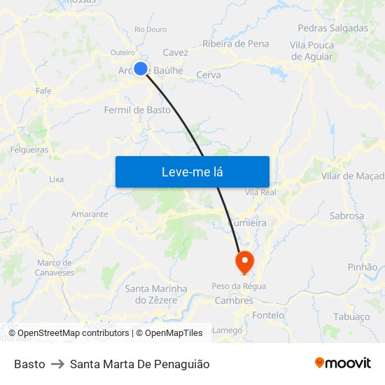 Basto to Santa Marta De Penaguião map