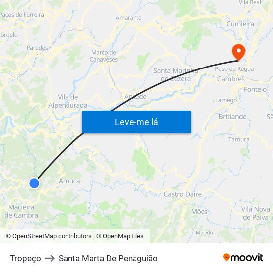 Tropeço to Santa Marta De Penaguião map