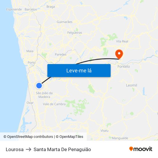 Lourosa to Santa Marta De Penaguião map