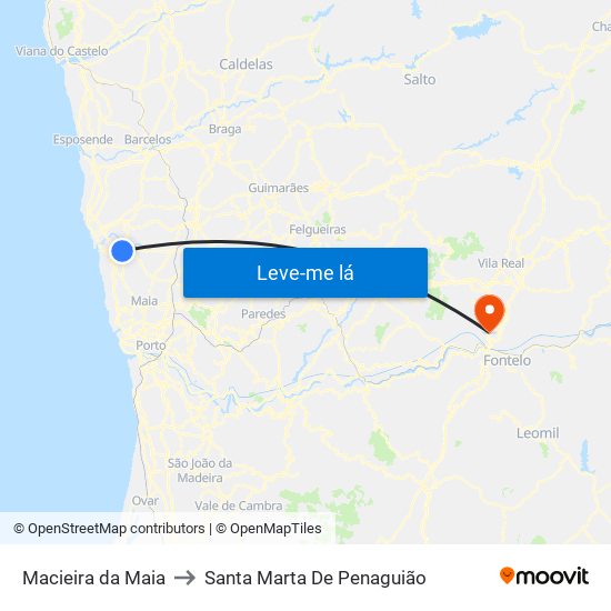Macieira da Maia to Santa Marta De Penaguião map
